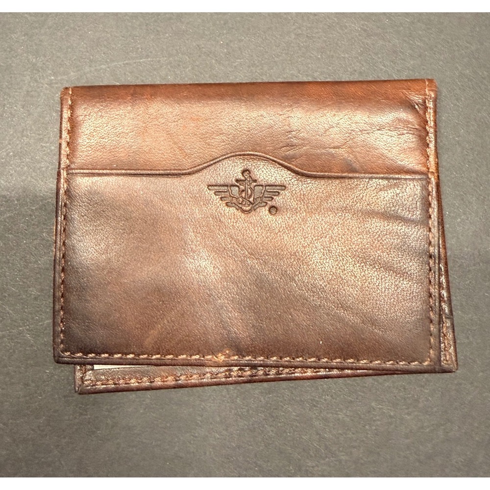 Dockers Brown Leather Slim Bifold Wallet Double‎ ID Window Card Case Distressed
